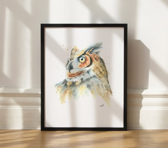Impression de hibou grand duc Peinture de hibou, impression aquarelle de  hibou par Christy Barber, oeuvre d'art de hibou, peinture d'oiseau, cadeau  de hibou, art de hibou -  France