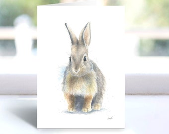 Rabbit Watercolor Card Set | Five Blank Folded Note Cards, Rabbit Stationery, Thank you Card Bunny Greeting Card, Mothers Teachers Baby Gift