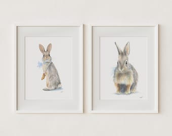 Rabbit Watercolor Print Set: Woodland Nursery Art Decor