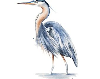 Blue Heron Watercolor Print: Coastal Bird Wall Art