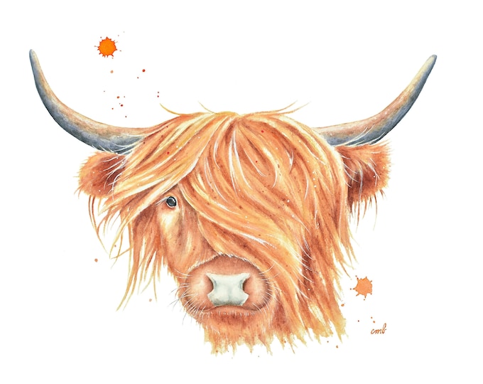 Highland Cow Watercolor Print| Highland Cow Painting, Farmhouse Wall Art, Cow Art, Cattle Painting, Cow Home Decor, Mountain Cow Wall Art