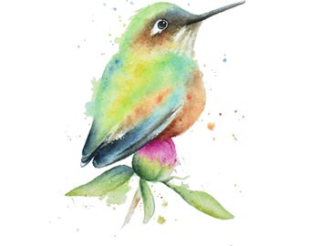 Hummingbird Watercolor Print: Signed Bird Wall Art Decor