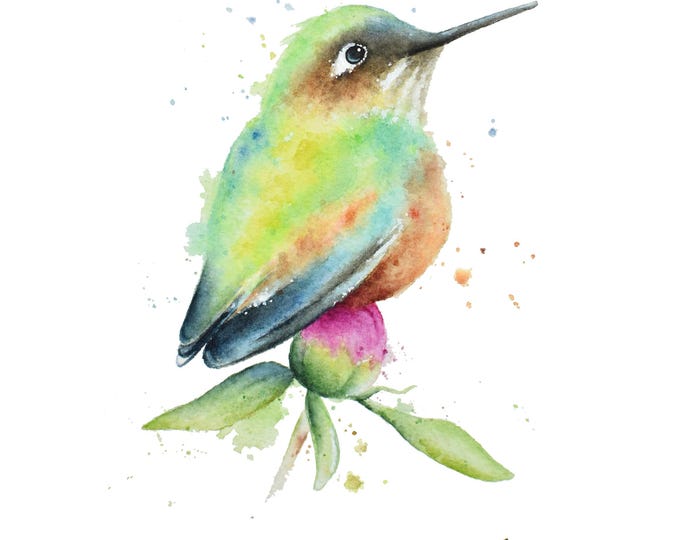 Hummingbird Watercolor Print: Signed Bird Wall Art Decor