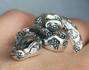 指輪・リング BLENDOFF Lion Snake Ring 925 Silver Punk 925 Sterling Silver Serpent Snake Ring Reptile Animal