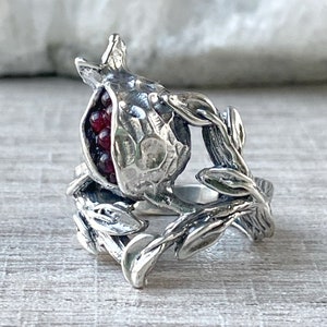 Armenian pomegranate ring Persephone ring Sterling silver Garnet pomegranate stone ring, Red garnet ring, Armenian jewelry gift