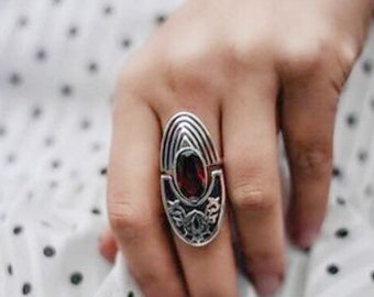 Armenian jewelry silver ring adjustable with dark red zircon for women  made in Armenia