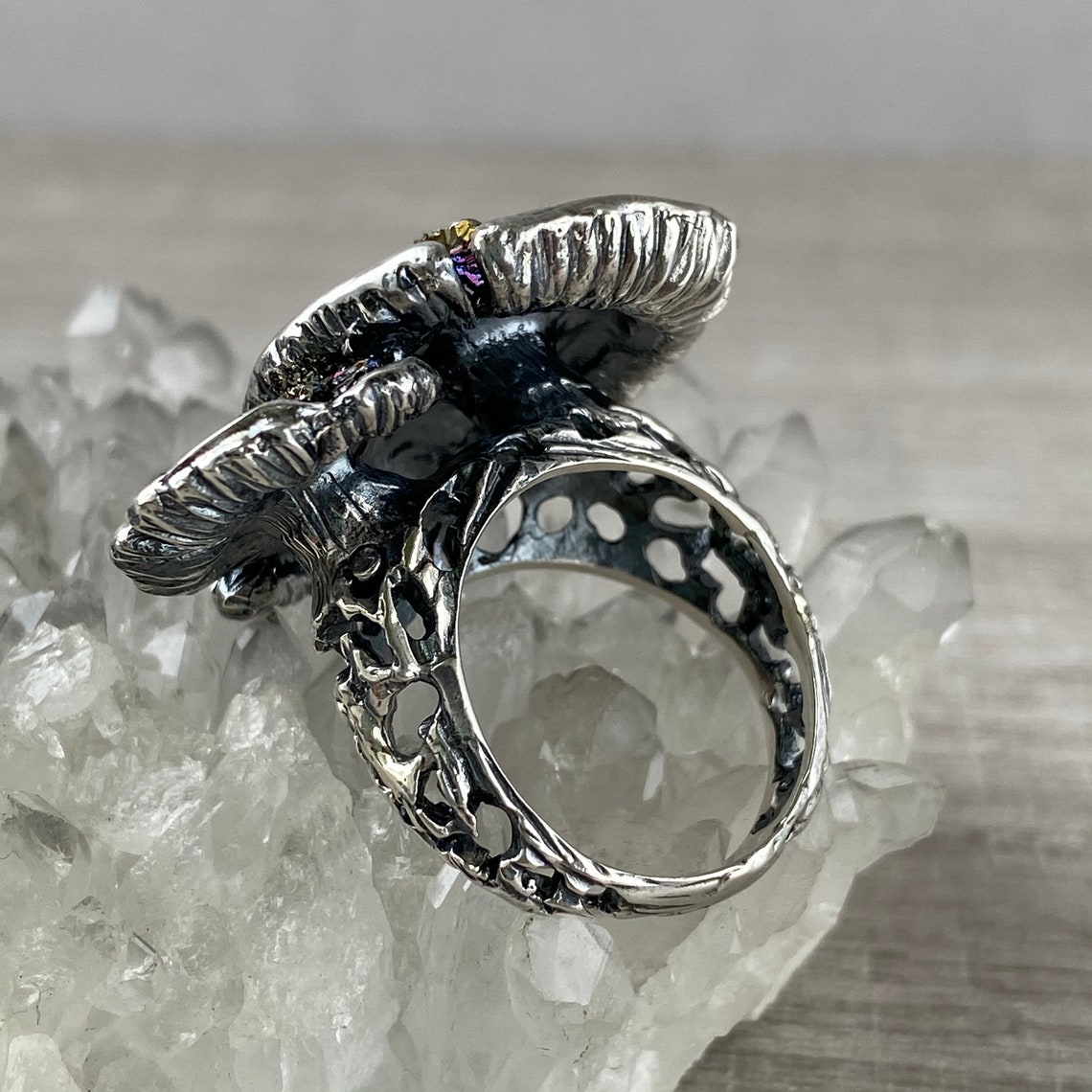 Mushroom Ring Sterling Silver Druzy Pyrite Gemstone Ring and Etsy Sweden