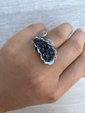 Raw rainbow crystals Carborundum ring sterling silver Black raw stone ring Large gemstone ring silver Silicon carbide made in Armenia product logo