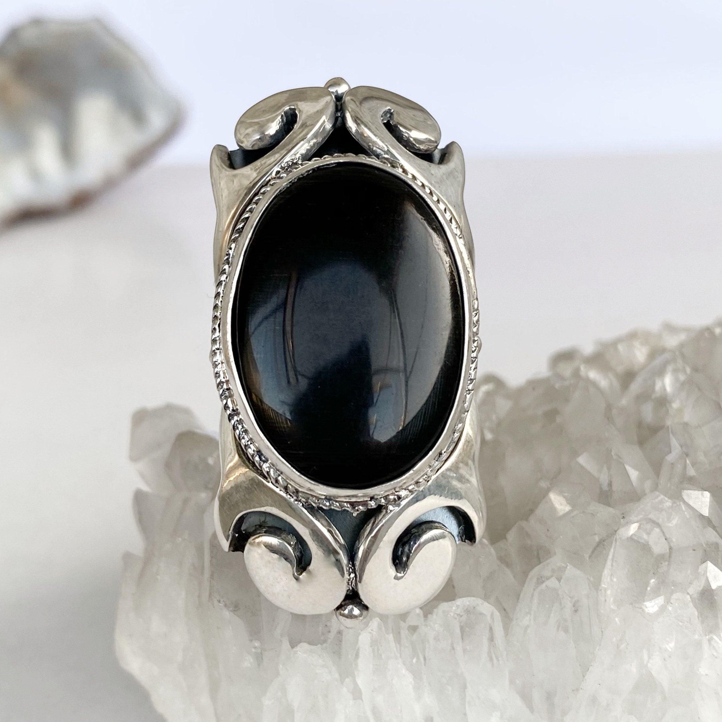 Large onyx ring sterling silver black gemstone ring goth ring Etsy