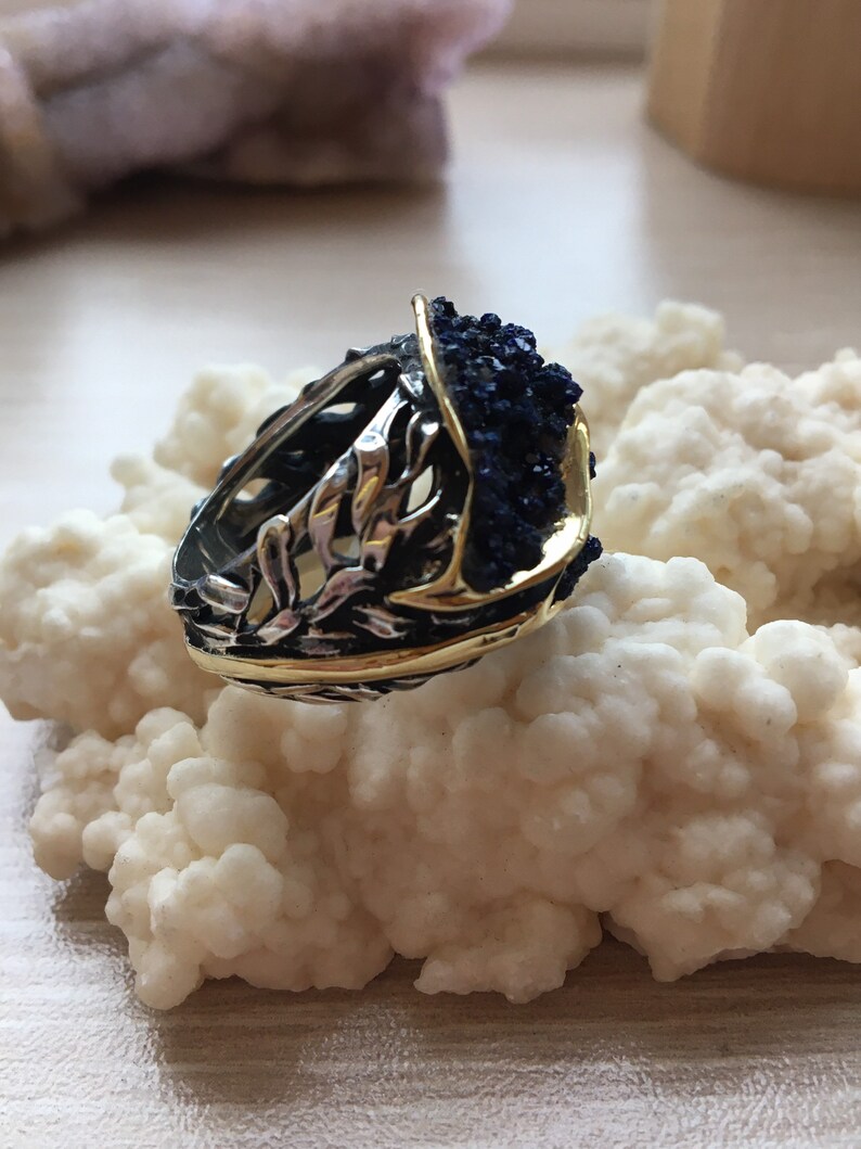 Raw Azurite Ring Sterling Silver Blue Crystal Druzy Stone Ring - Etsy