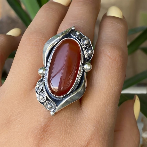 Ring Natural Stone Carnelian | Carnelian Crystal Ring Real | Ring Carnelian  Red Agate - Rings - Aliexpress