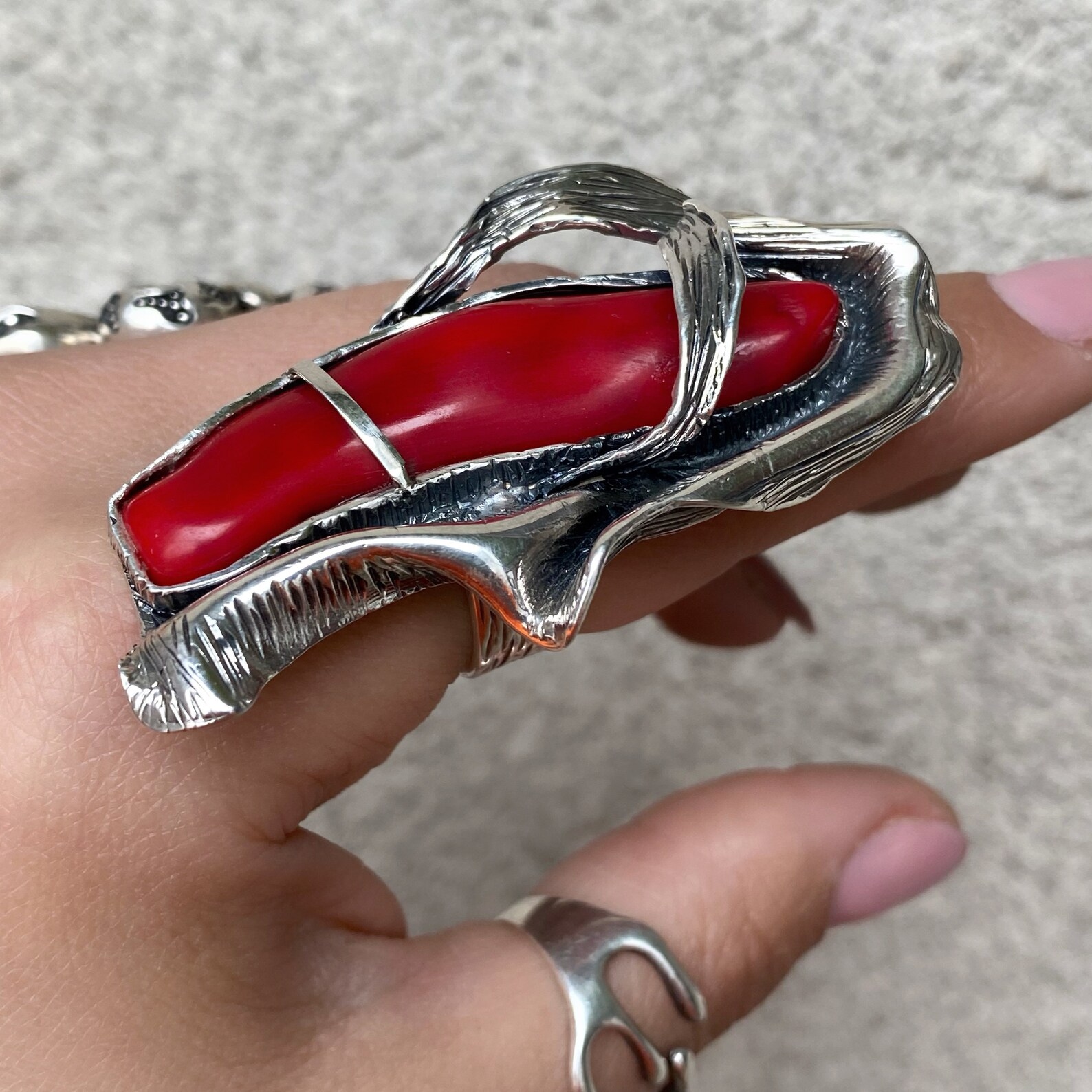 Huge ring extra large ring Red Coral ring adjustable in Etsy
