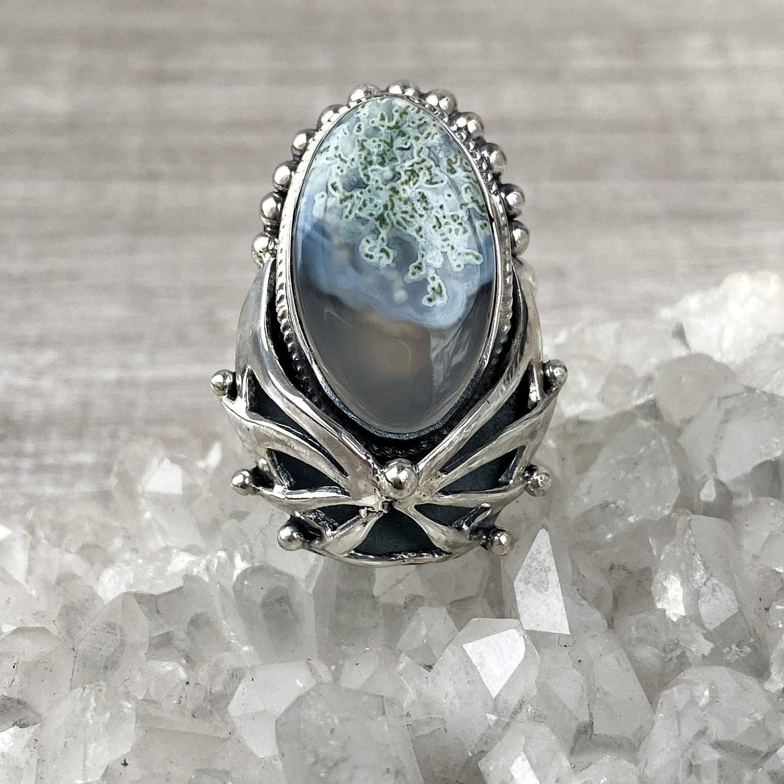 Green moss agate ring sterling silver for women Handmade | Etsy