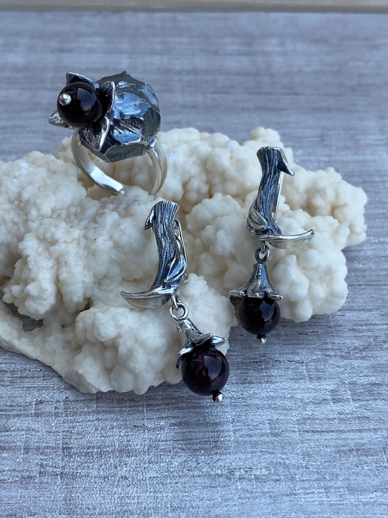 Dark red Garnet jewelry sets Silver 925 Red gemstone Pomegranate jewelry for women Armenian symbol Gifts for women
