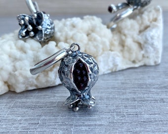 Pomegranate earrings Sterling silver with red stone natural garnet and enamel,  Persephone goddess earrings for women Gift Armenian symbol