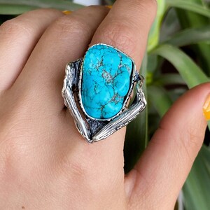 Unique Abstract Ring Turquoise Ring Adjustable Sterling - Etsy