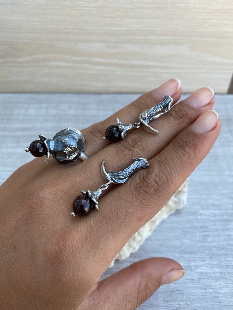 Dark red Garnet jewelry sets Silver 925 Red gemstone Pomegranate jewelry for women Armenian symbol Gifts for women