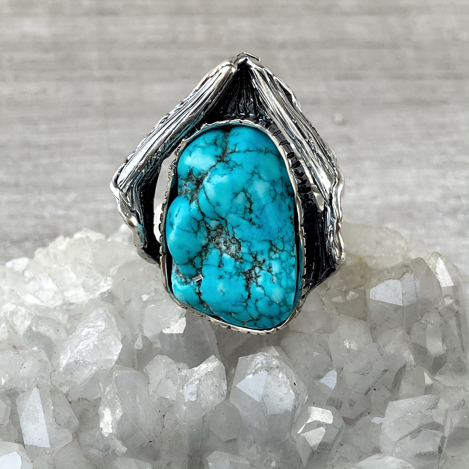 Unique Abstract Ring Turquoise Ring Adjustable Sterling - Etsy