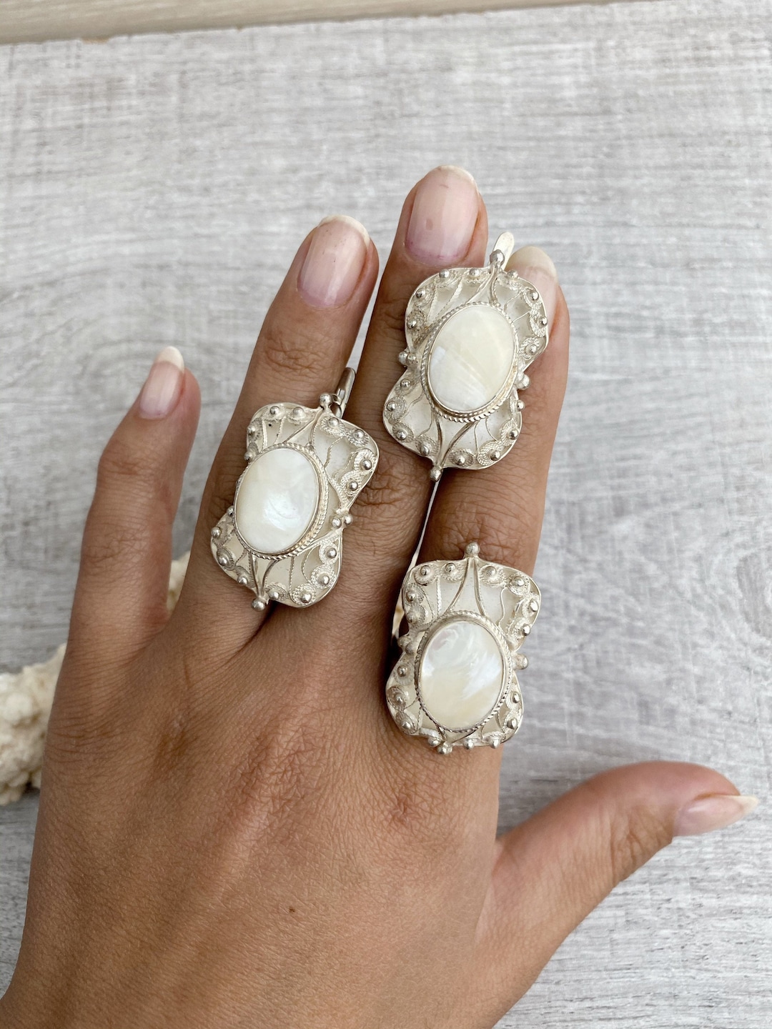 Handmade Filigree Jewelry Sets With Mother of Pearl Stone Sterling ...