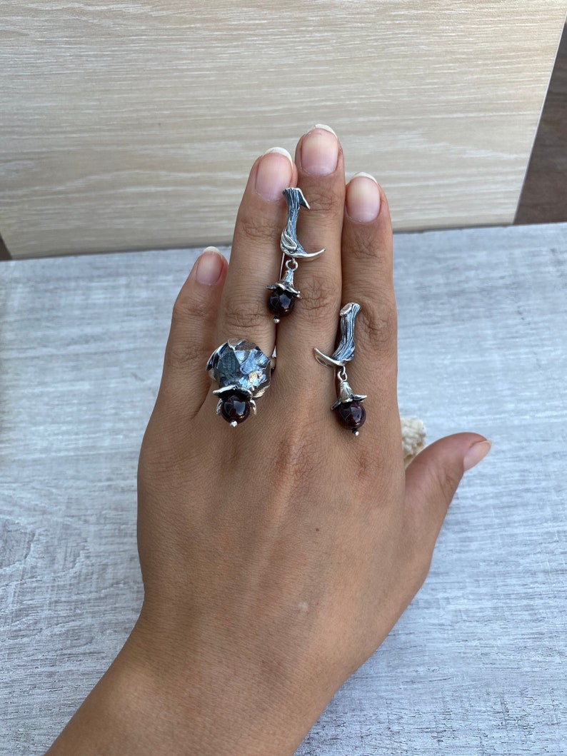 Dark red Garnet jewelry sets Silver 925 Red gemstone Pomegranate jewelry for women Armenian symbol Gifts for women