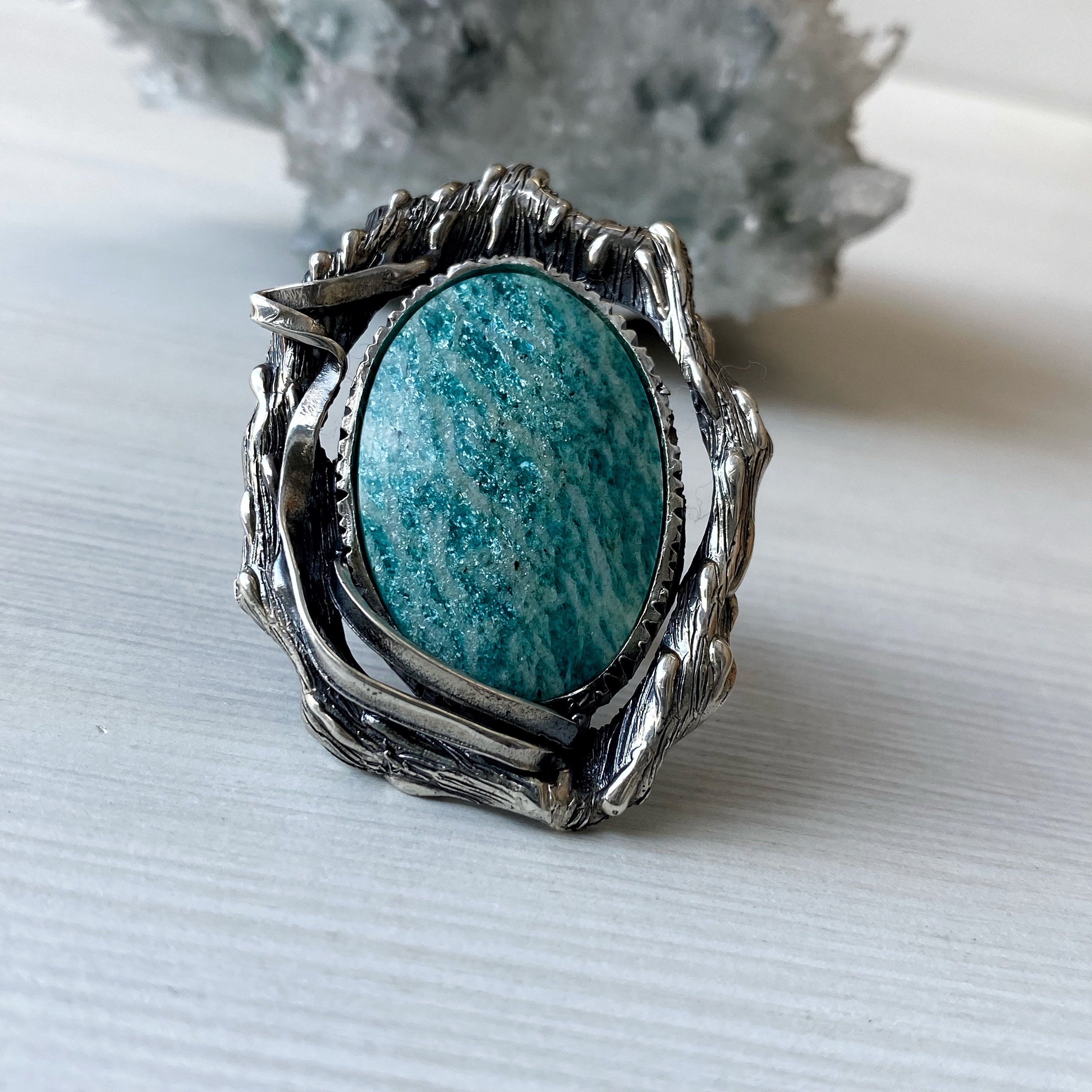 Huge Amazonite Ring, Abstract Ring Sterling Silver Huge Amazonite Ring, Abstract Ring Sterling Silver