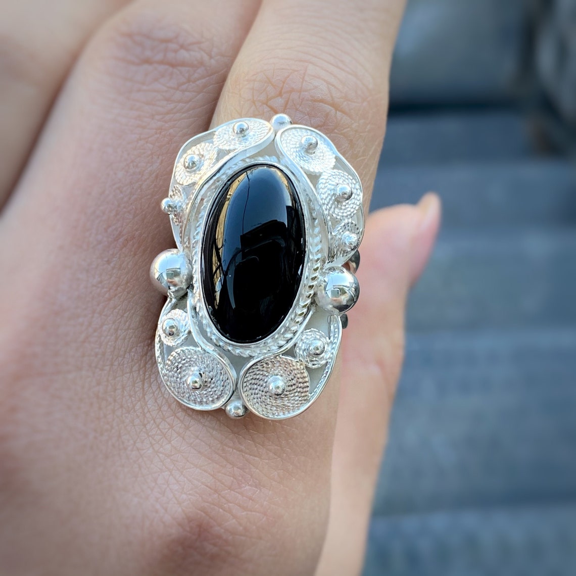 Black Obsidian Ring Sterling Silver Victorian Ring Black - Etsy Australia