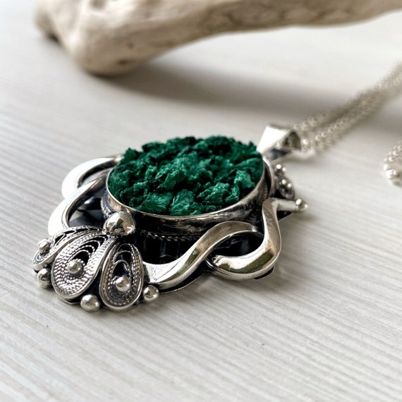 Azureite Malachite Filigree Necklace Sterling Silver Azureite Malachite Filigree Necklace Sterling Silver