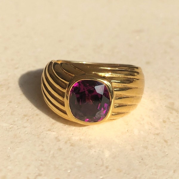 Bague godrons croisés - grenat violet