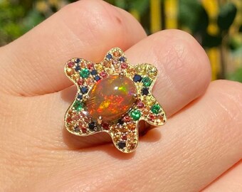Opal flower ring