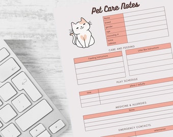 Calico Cat Notes - The Ultimate Guide for Your Cat's Pet Sitter, digital download