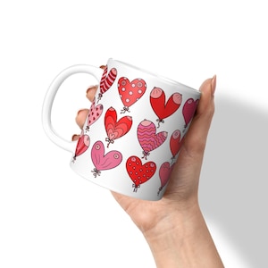 Heart Balloons Boob Mug - Funny Valentine’s Day Coffee Cup Gift for Lovers - 11oz & 15oz Ceramic