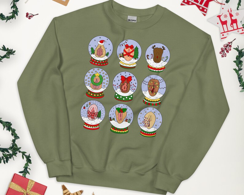 Ugly Christmas Vulva Snow Ball Sweatshirt Naughty Holiday Gag Gift for