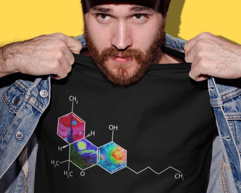 Black Psychedelic Shirt, THC Molecule, The Starry Night, Cannabis Shirt, Trippy Shirt, Geometric Chemistry Shirt, 420, Psy 