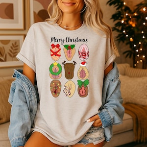Naughty Christmas T-Shirt: Cartoon Vulva Holiday Designs