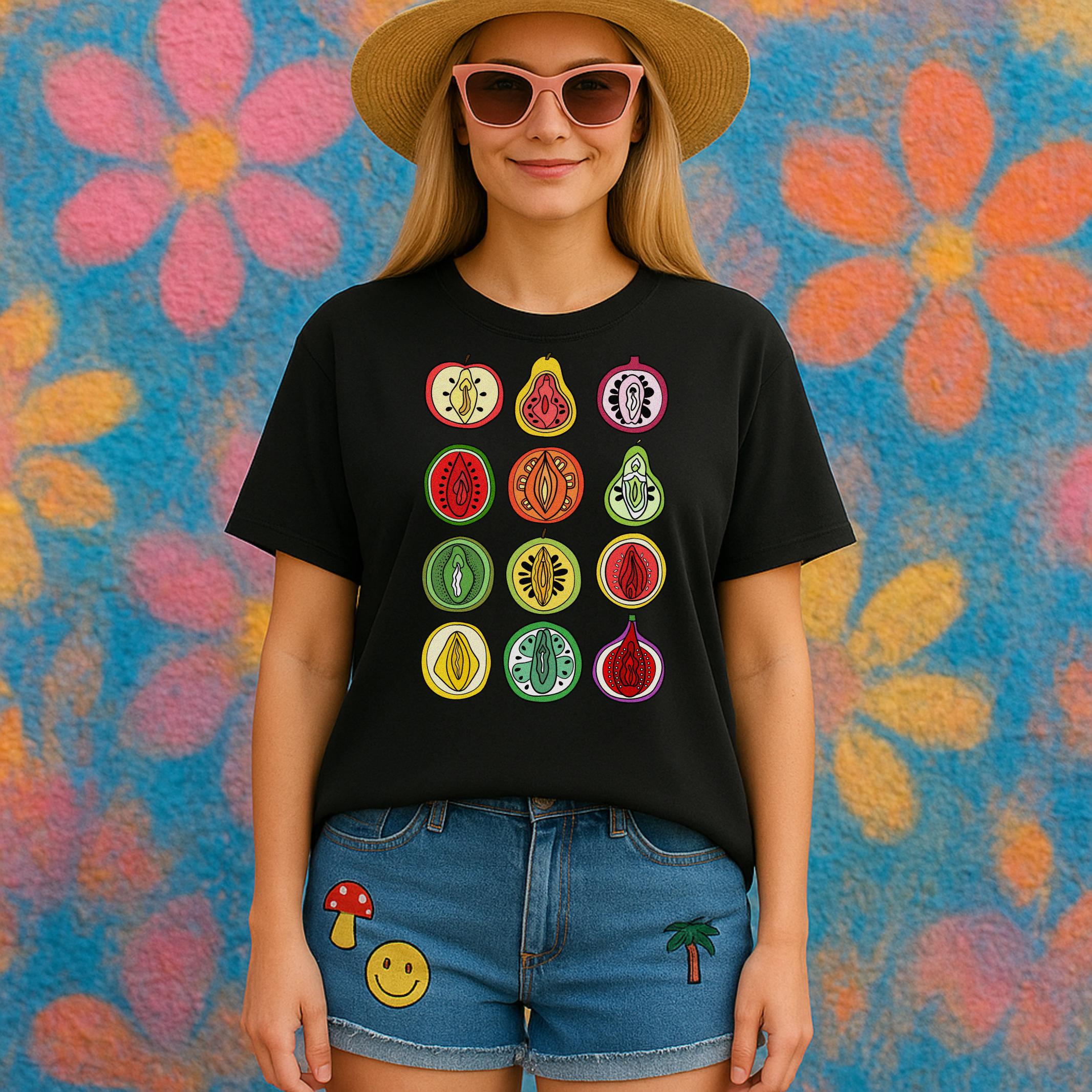 Playful Fruit Vagina Feminist T-Shirt – Bold Body Positivity Tee Gift
