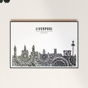 LIVERPOOL SKYLINE PRINT, A4/A5 Art Prints, Mandala Skyline Art, Prints from artwork by tomwbrowndesign