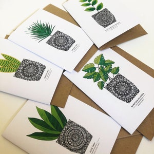 Paquete de notas de plantas, tarjetas de impresión en blanco, paquete de tarjetas de felicitación, notas de plantas, tamaño A6, aloe vera, planta de queso, planta de ficus, planta de serpiente