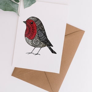 Carte de Noël Robin, cartes imprimées vierges, carte A6 unique, carte Mandala animal.
