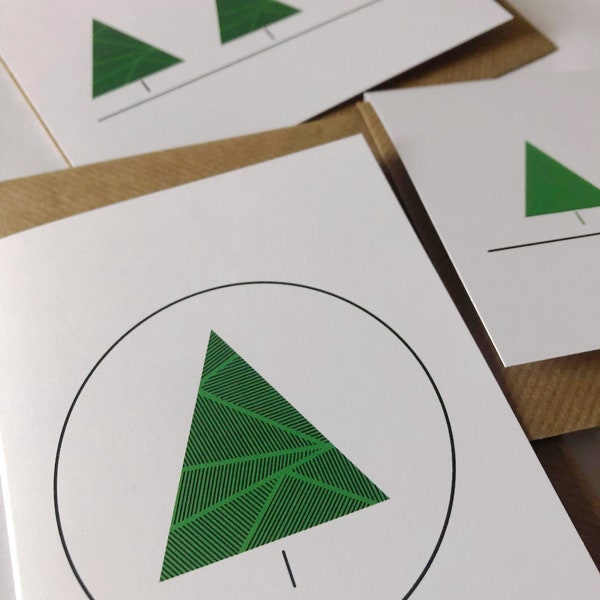 Pack of minimalist Christmas Cards. A6 Size. Abstract Christmas Cards. Modern Christmas Tree Cards.