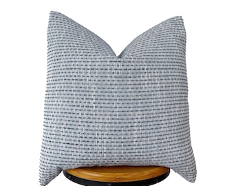 Blue gray striped pillow cover