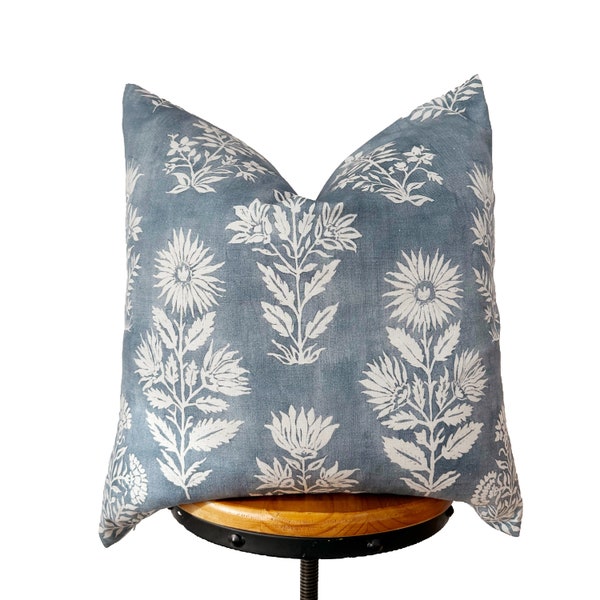 Designer fabric pillow cover, blue and white floral pillow cover,