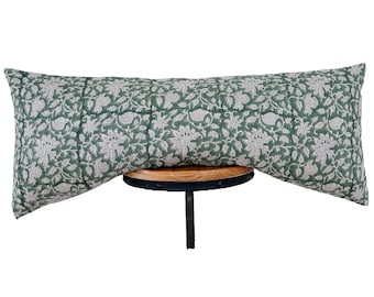 NEW/ block Print Linen Lumbar Pillow Cover,  hunter green color  Floral pillow cover
