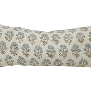 Housse de coussin lombaire en lin à imprimé floral, taie d'oreiller à fleurs bleue et camel,