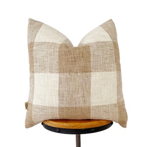 Tan and cream check pillow cover, windowpanes pillow cover