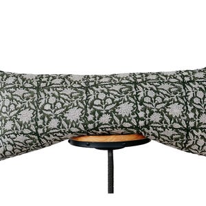 block print linen pillow cover.green floral pillow cover, lumbar pillow cover