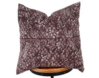 NEW/ Block Print Linen Pillow Cover chocolate Brown Floral pillow cover