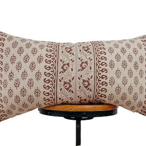 Block Print Linen Lumbar Pillow Cover: Dark Plum Floral