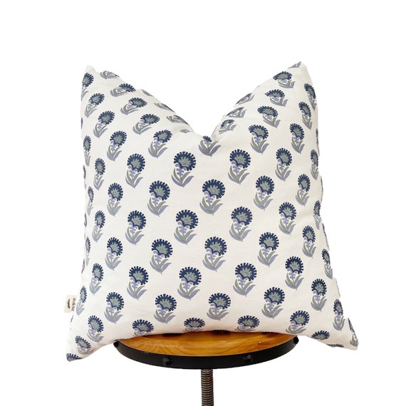 Blue and White Floral Pillow Cover Designer Fabric Pillow Etsy