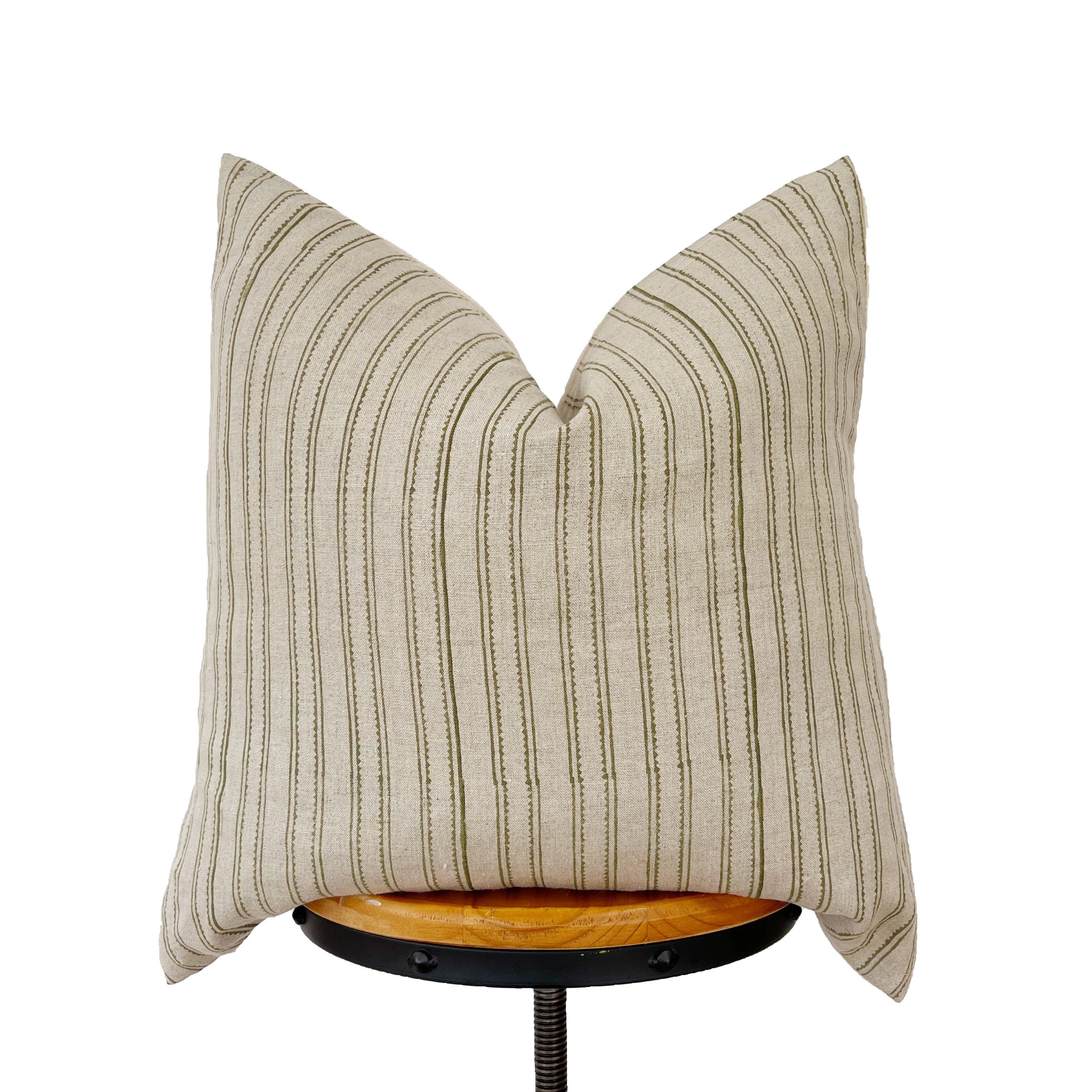 Block Print Linen Pillow. Olive Green and Natural Linen Pillow Cover Green Striped Pillow Cover Etsy Canada