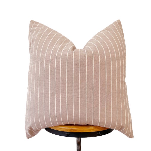 Chiangmai Native Cotton Pillow Cover, blush pink and cream striped pillow, Modern Farmhouse Pillow, Boho Tribal Pillow cover